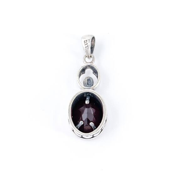 Sterling Silver Garnet Pendant | Oval Cabochon with Modern Minimalist Frame - Picture 6 of 9
